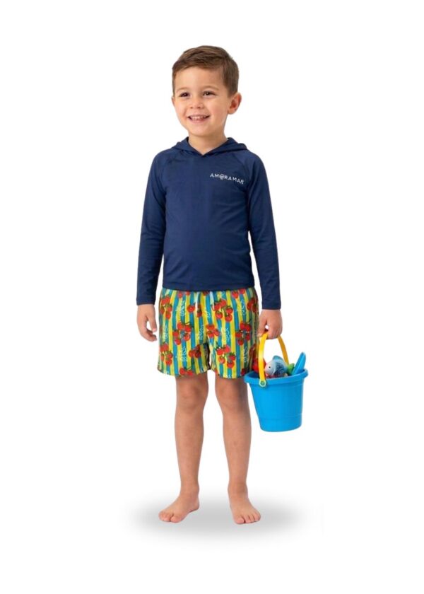 Playera manga larga con gorro unisex color azul
